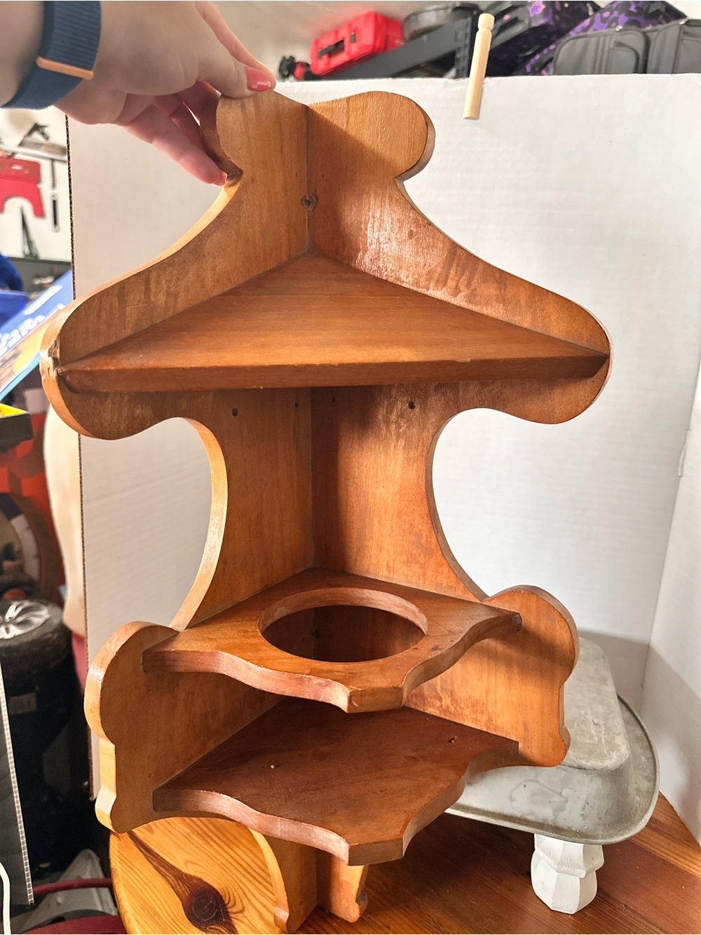 Classic Wooden Corner Display Shelf in Honey Brown